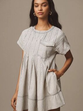 Anthropologie Pilcro Short-Sleeve Denim Mini Swing Dress XS